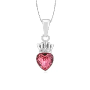 Bold Red Heart Rhodium Plated Crowned Pendants