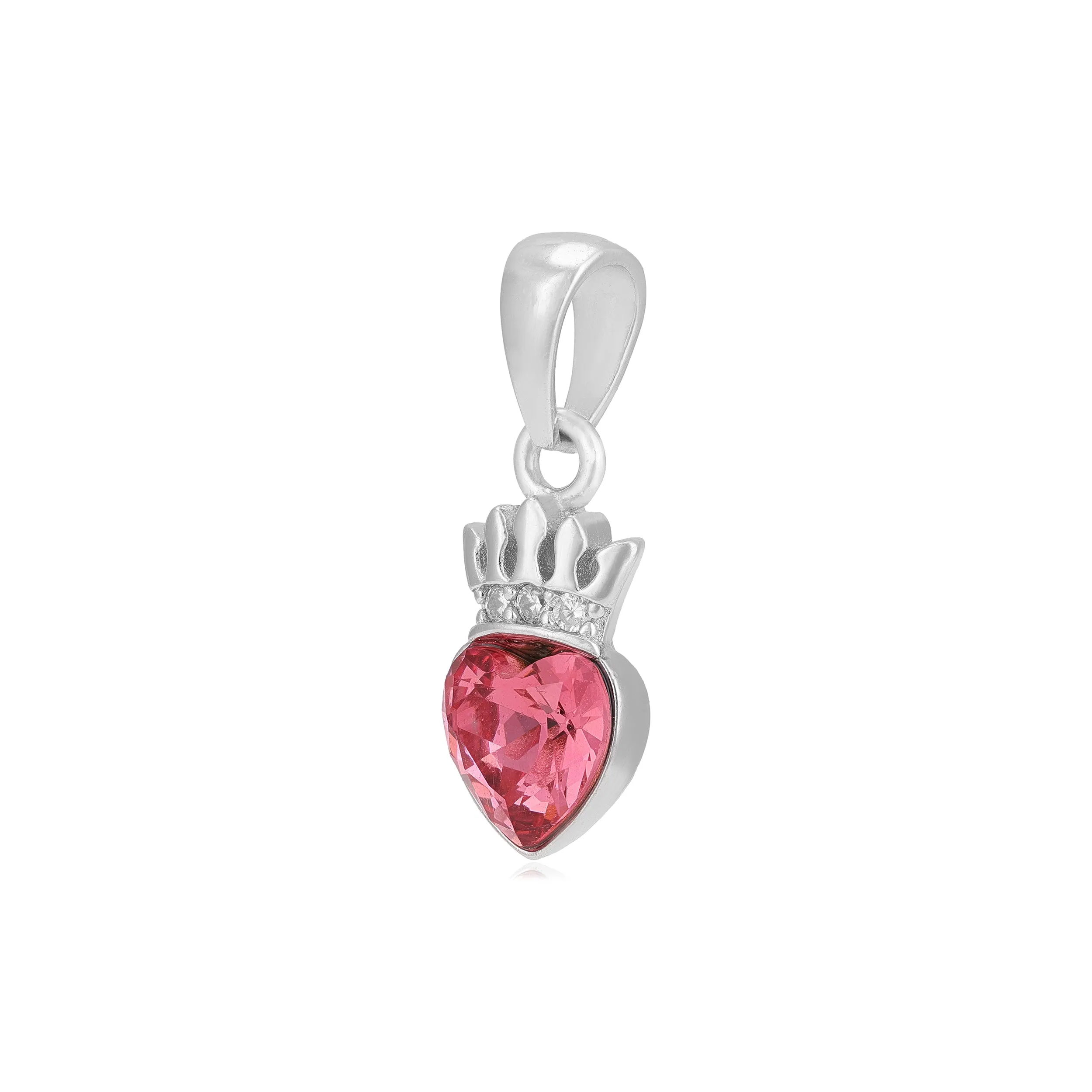 Bold Red Heart Rhodium Plated Crowned Pendants
