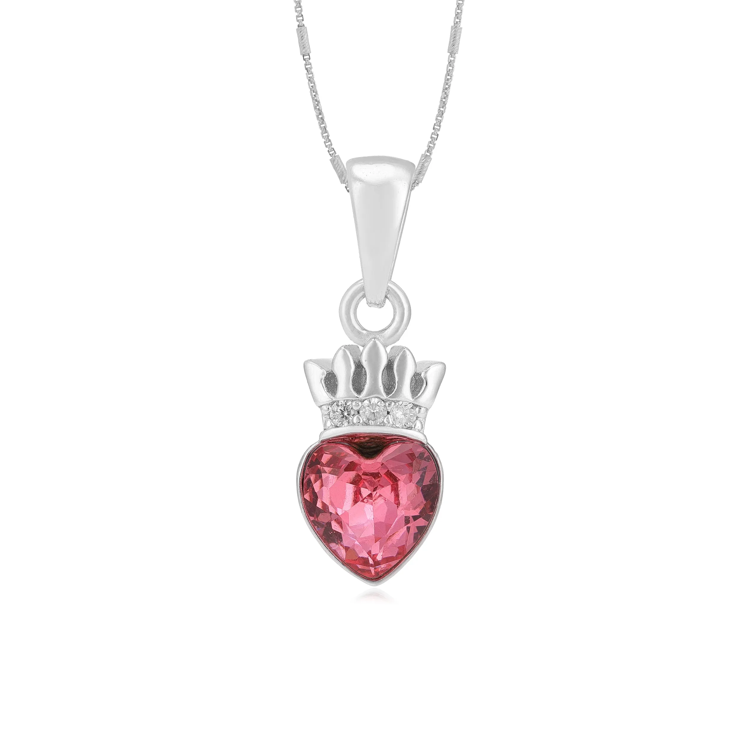 Bold Red Heart Rhodium Plated Crowned Pendants