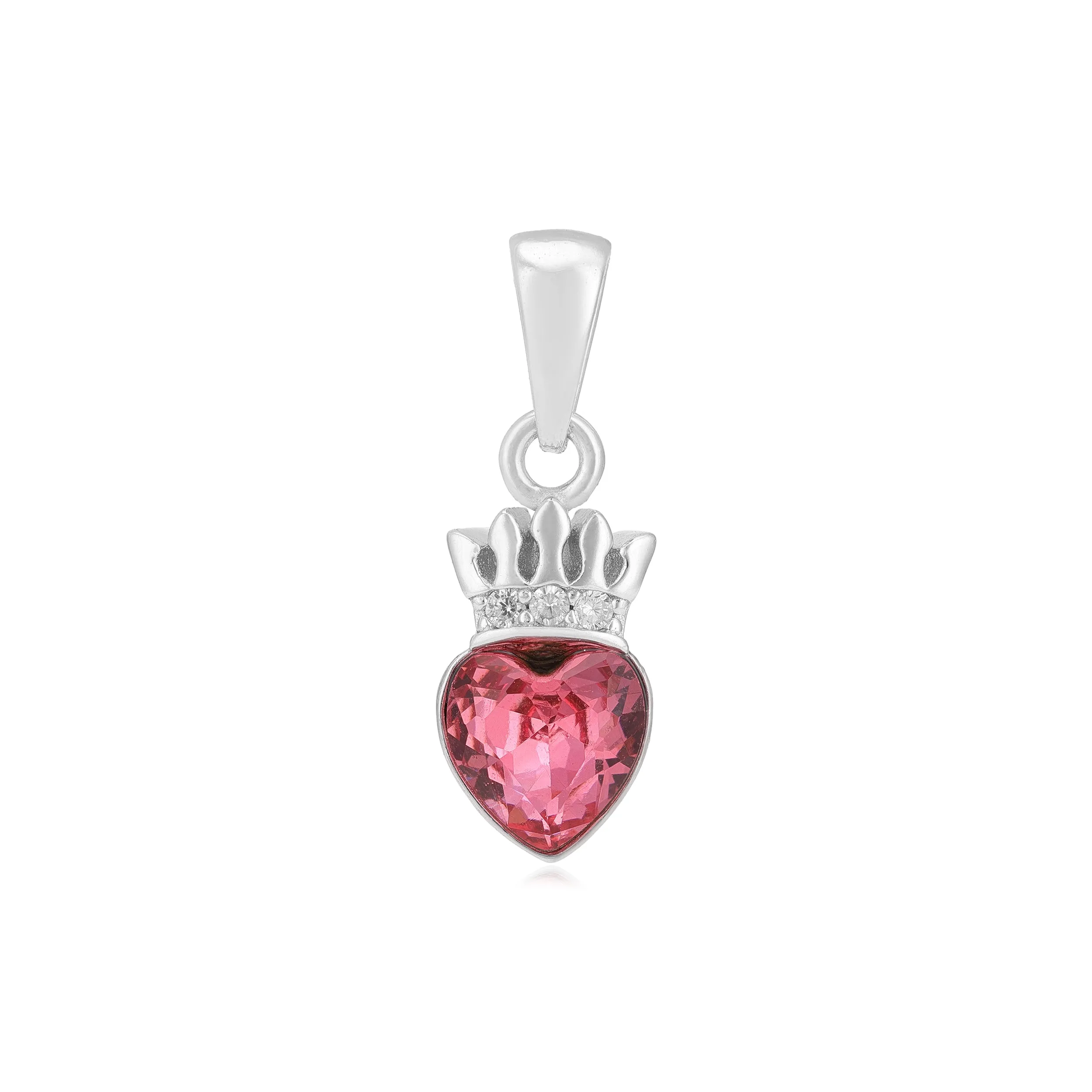 Bold Red Heart Rhodium Plated Crowned Pendants