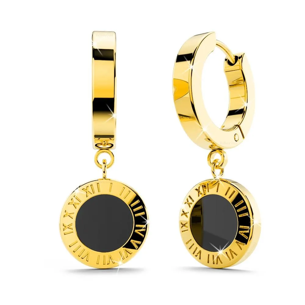 Boxed 2 Pairs of Luxurious Earrings Set in Black Onyx with Gold Layered