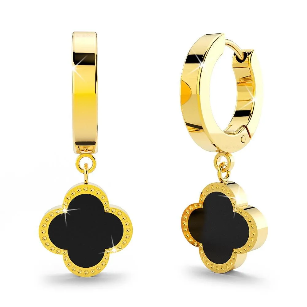 Boxed 2 Pairs of Luxurious Earrings Set in Black Onyx with Gold Layered