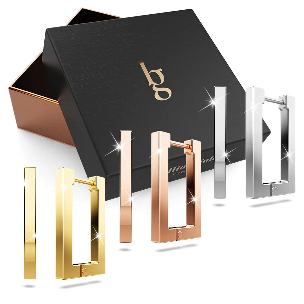 Boxed 3 Pairs of Stylish Earrings Set in Tri-Tone Gold