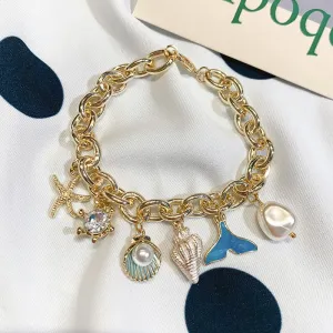 Bracelet for Women Fashion Shell Pearl Pendant Bracelet Light Luxury Double Crystal Bracelet Jewelry Accessories Wholesale