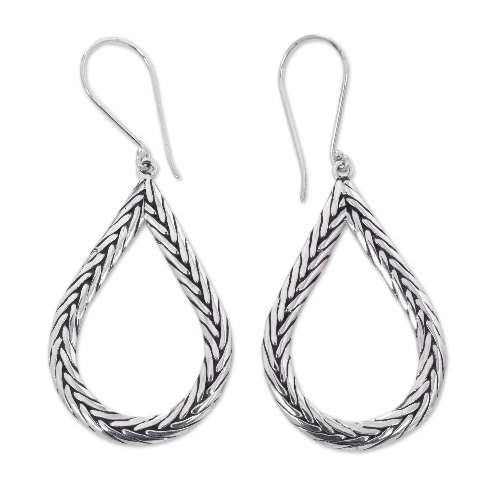 Braided Teardrop Modern Artisan Crafted Bali Sterling Silver Earrings
