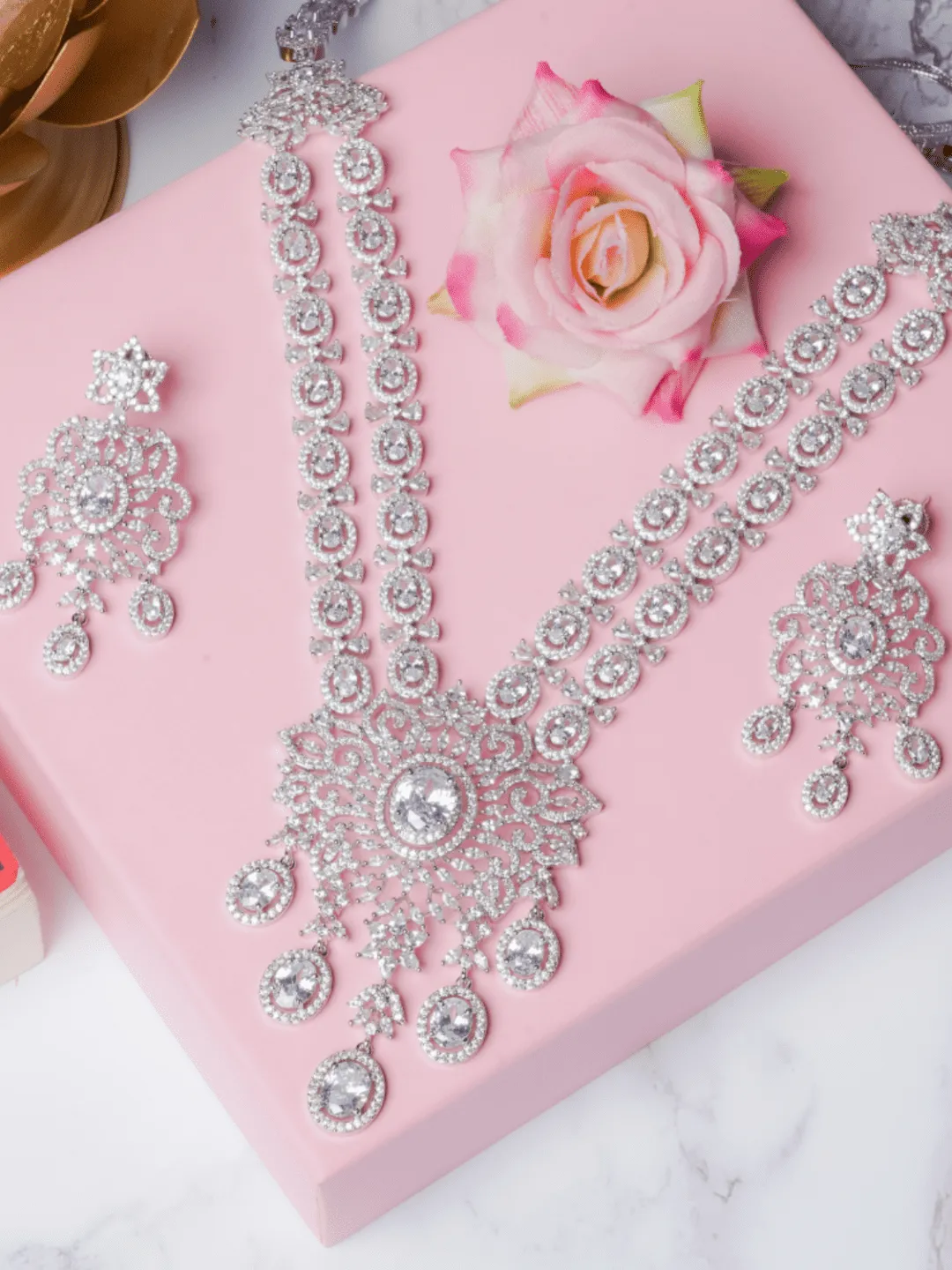 Bridal American Diamonds Necklace with Earrings (Set)