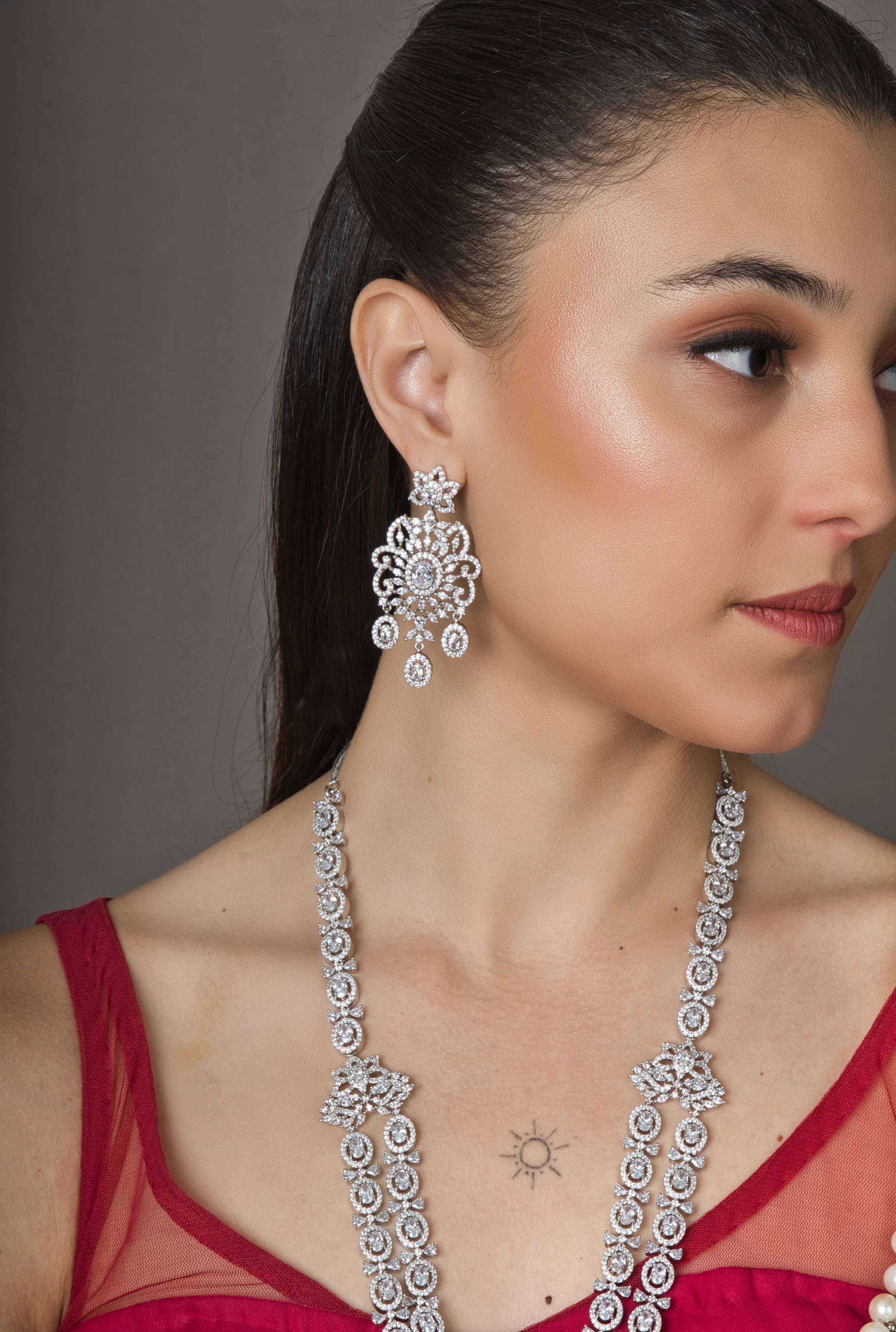 Bridal American Diamonds Necklace with Earrings (Set)