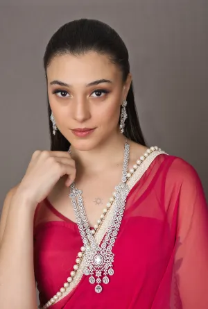 Bridal American Diamonds Necklace with Earrings (Set)