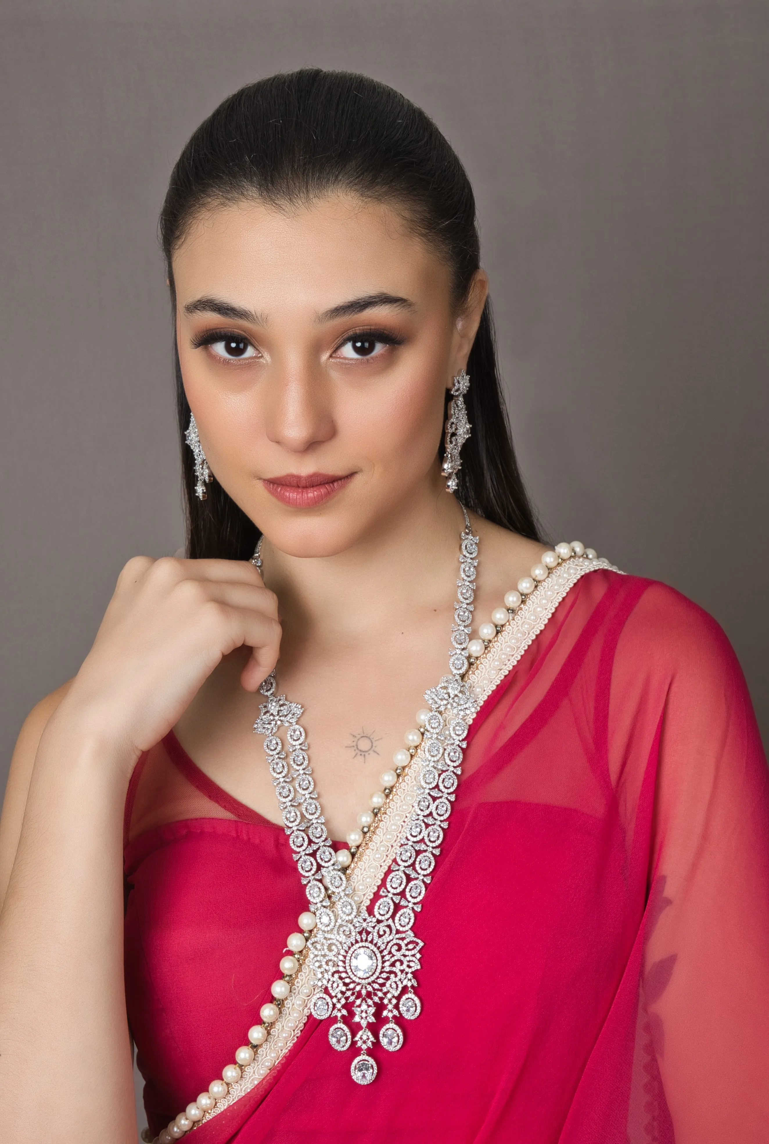 Bridal American Diamonds Necklace with Earrings (Set)