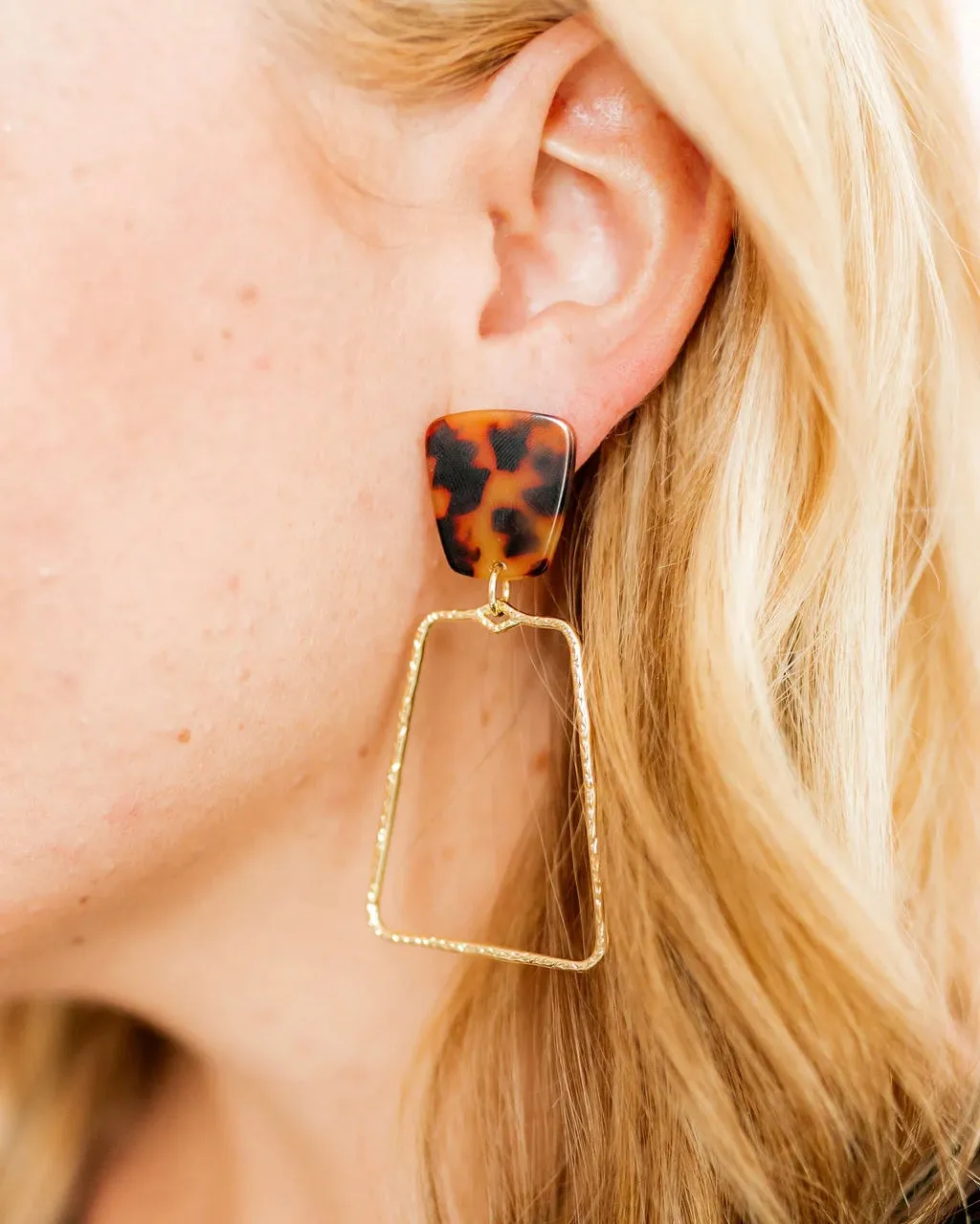 Brown Tortoise Rectangle Drop Earrings