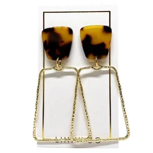 Brown Tortoise Rectangle Drop Earrings