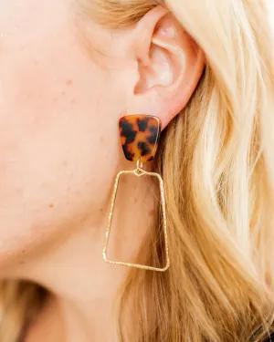 Brown Tortoise Rectangle Drop Earrings