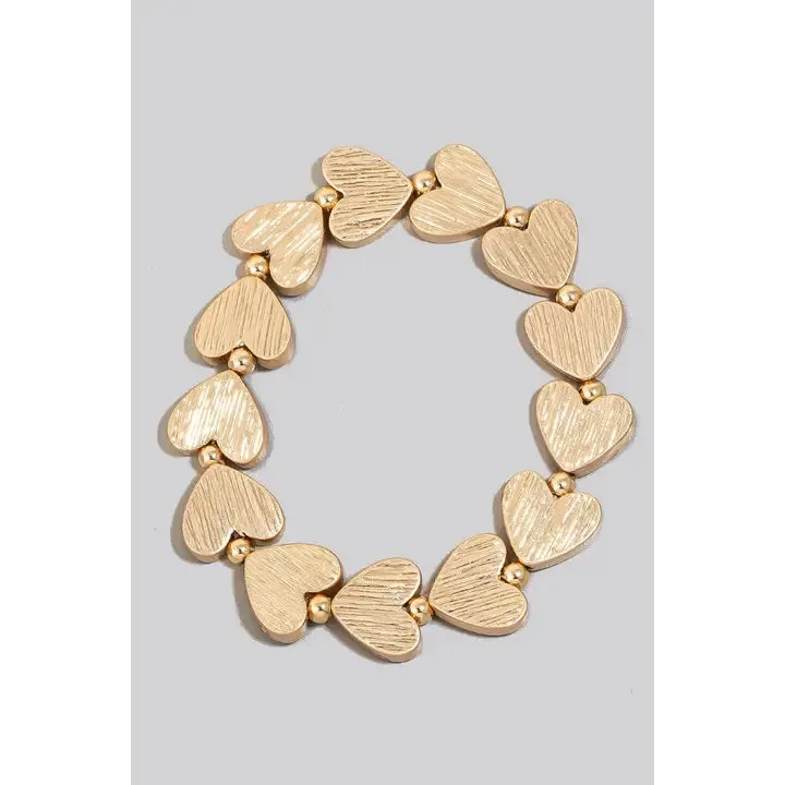Brushed Metallic Heart Beaded Elastic Bracelet