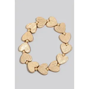 Brushed Metallic Heart Beaded Elastic Bracelet