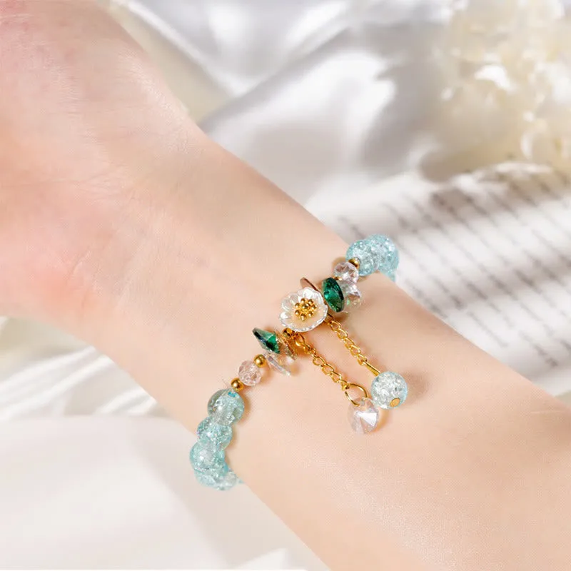 Buddha Stones Simple Design Flower Charm Glass Bead Bracelet