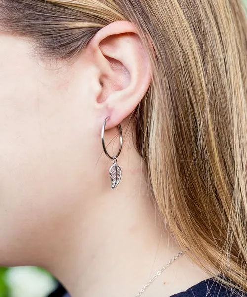 Candy's Stylish Sterling Silver Hooped Leaf Earrings