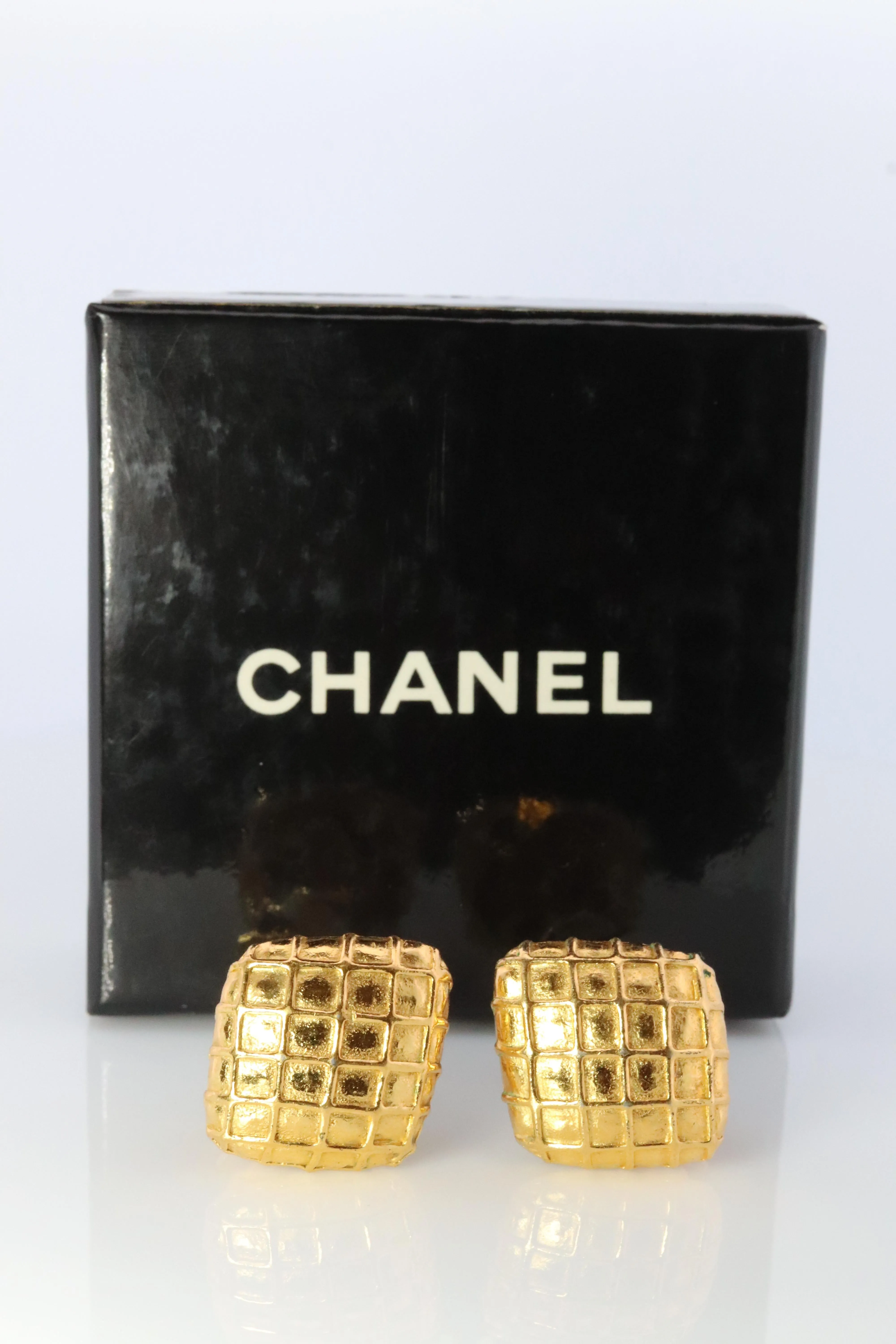 Chanel Earrings. Genuine CC CHANEL Rhombus Waffle squares. Nonpierced