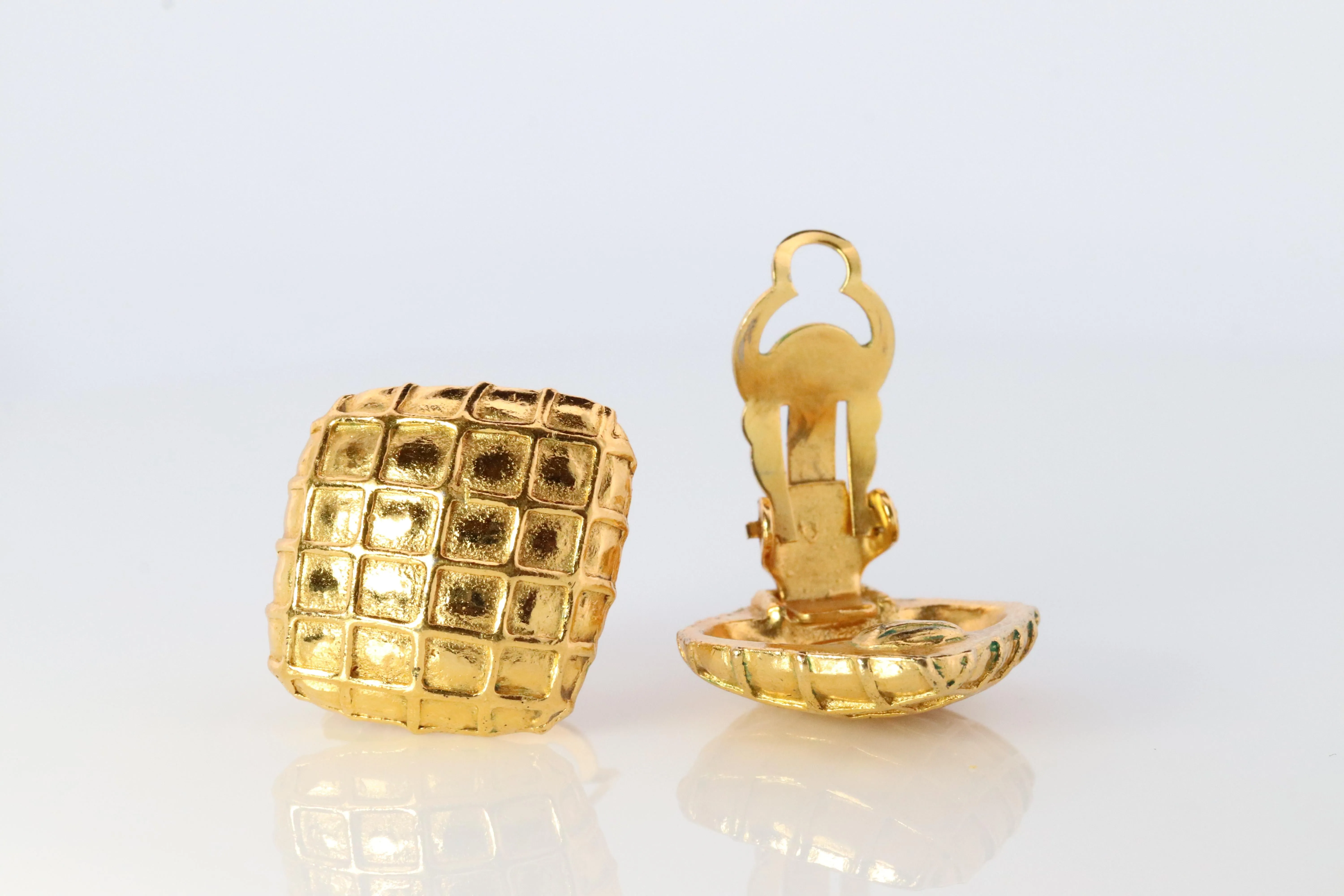 Chanel Earrings. Genuine CC CHANEL Rhombus Waffle squares. Nonpierced