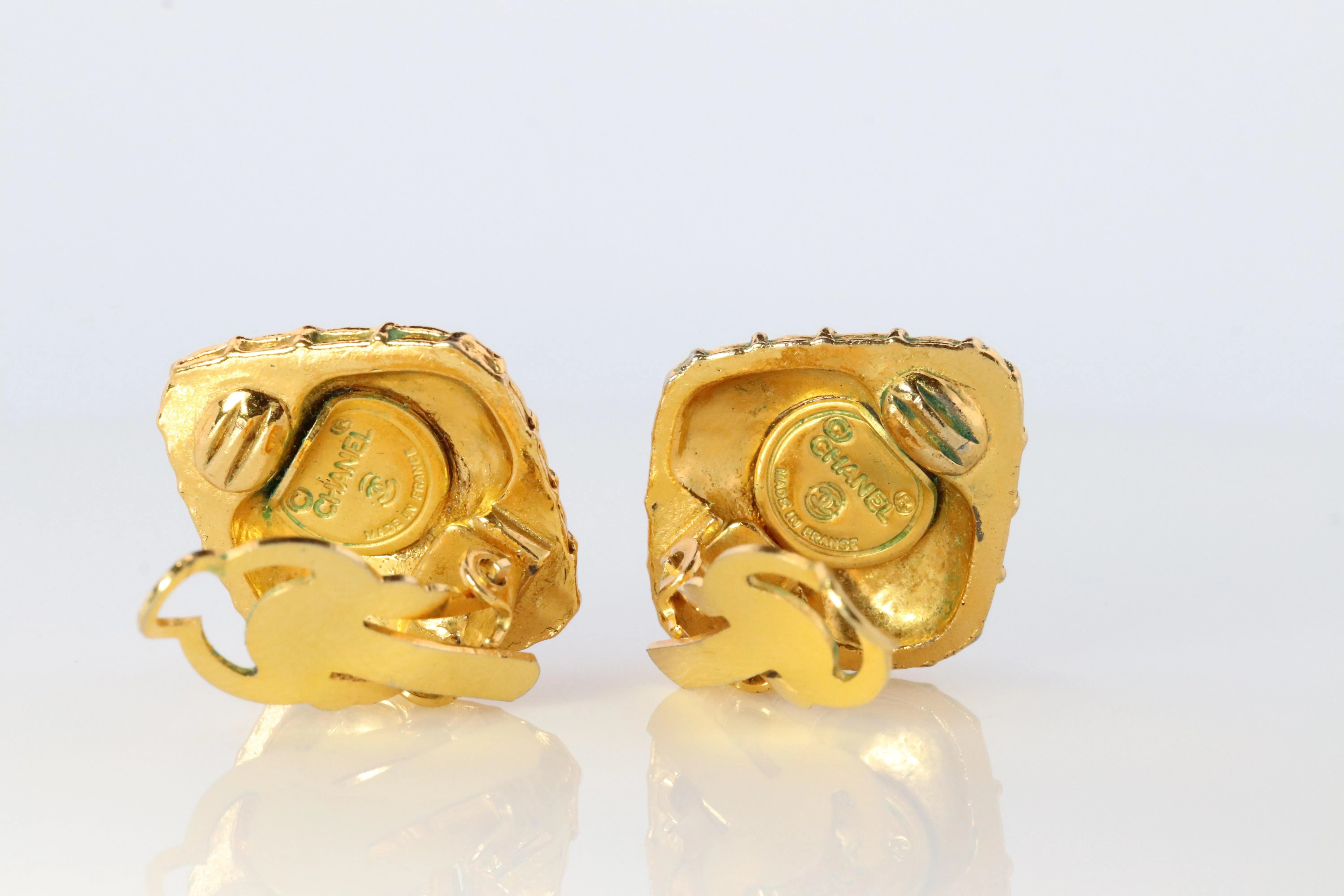 Chanel Earrings. Genuine CC CHANEL Rhombus Waffle squares. Nonpierced