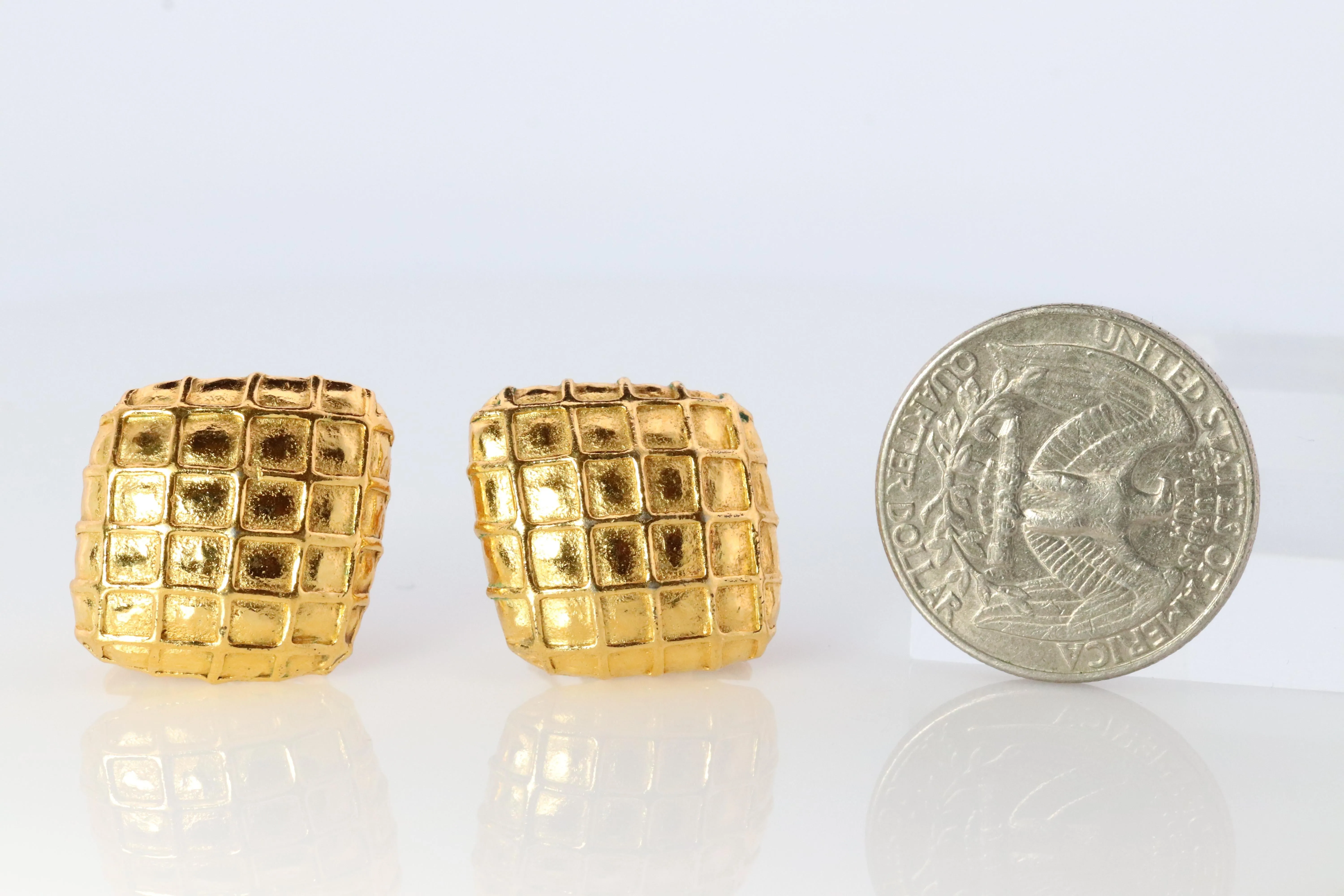 Chanel Earrings. Genuine CC CHANEL Rhombus Waffle squares. Nonpierced