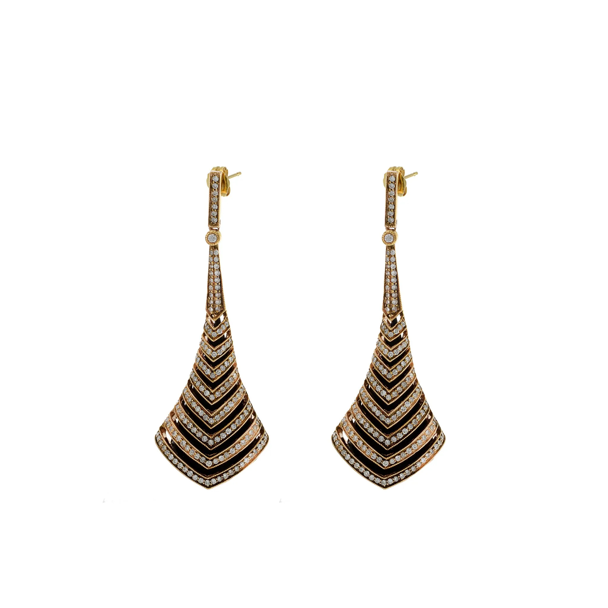 Chevron Crop Onyx and Diamond Drop Earrings in 14KT Rose Gold