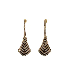 Chevron Crop Onyx and Diamond Drop Earrings in 14KT Rose Gold