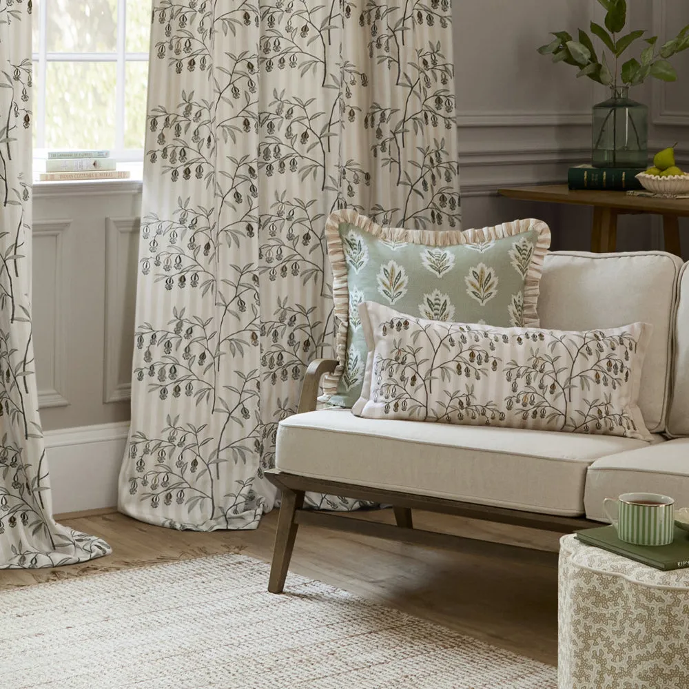 Chinese Lanterns Embroidered Pencil Pleat Curtains Linen