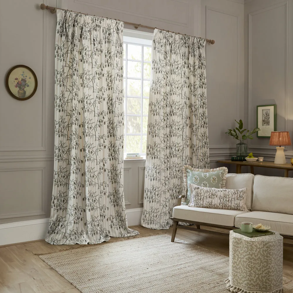 Chinese Lanterns Embroidered Pencil Pleat Curtains Linen