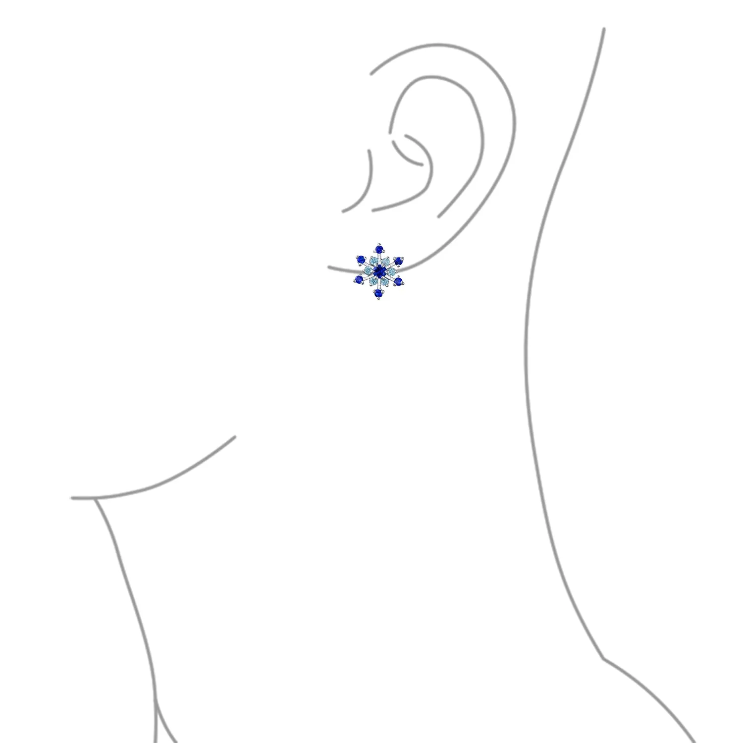 Christmas Party CZ Aqua Star Snowflake Clip-On Earrings No Piercing Silver Plated