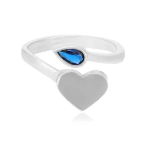 Classy Heart 925 Rhodium Plated Blue Detail Rings
