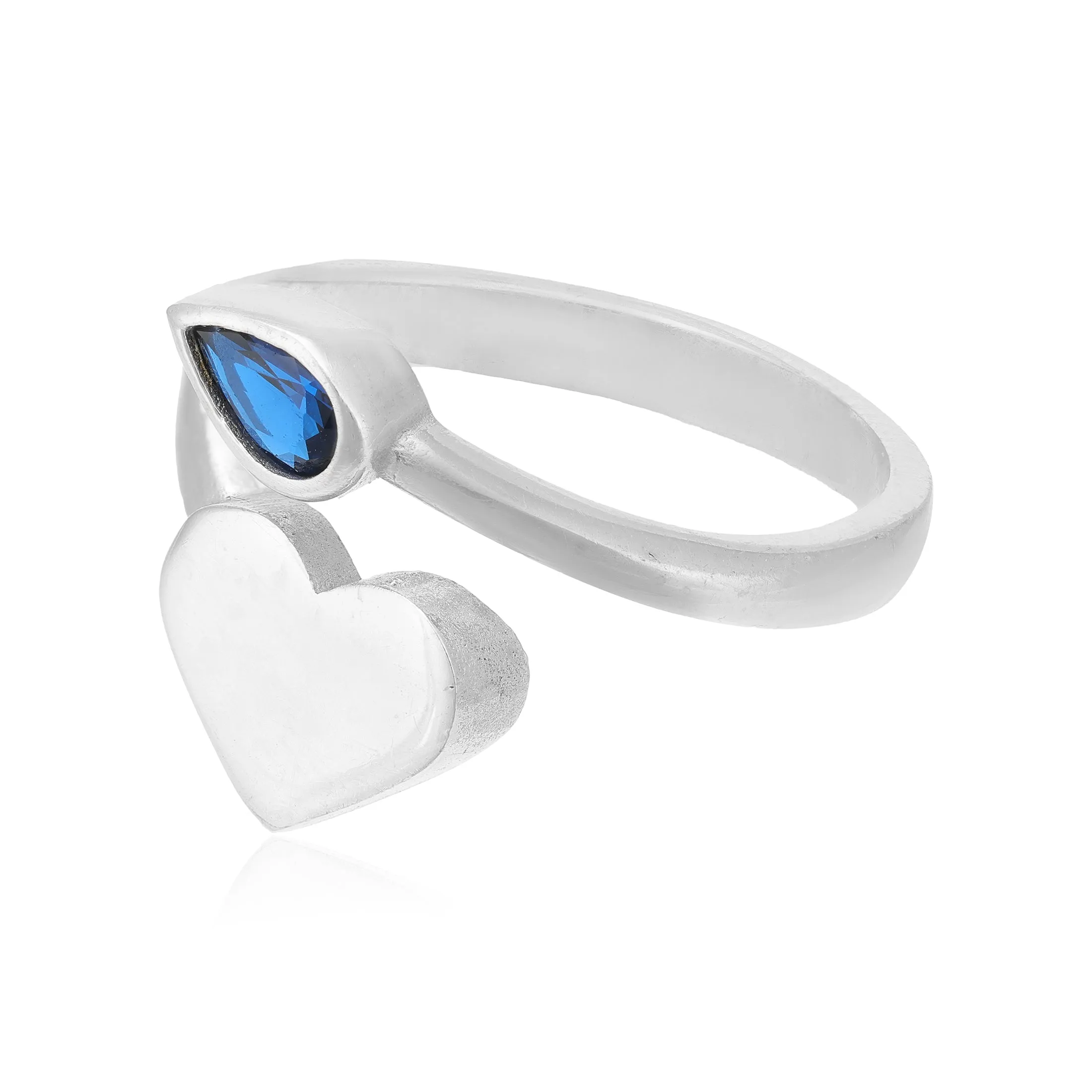 Classy Heart 925 Rhodium Plated Blue Detail Rings