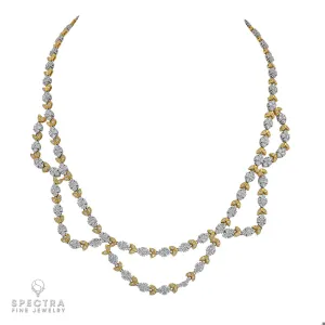 Contemporary Diamond Two Tone Gold Festoon Bib Necklace