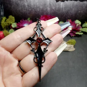 Crimson Cross - Gothic Red Stone Pendant by The Nevermore