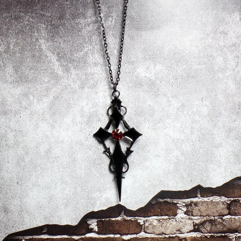 Crimson Cross - Gothic Red Stone Pendant by The Nevermore