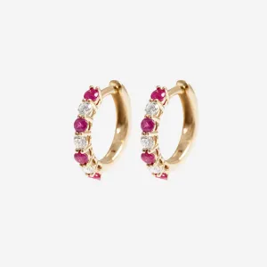 Crimson Diamond and Ruby Huggies | 9ct Gold
