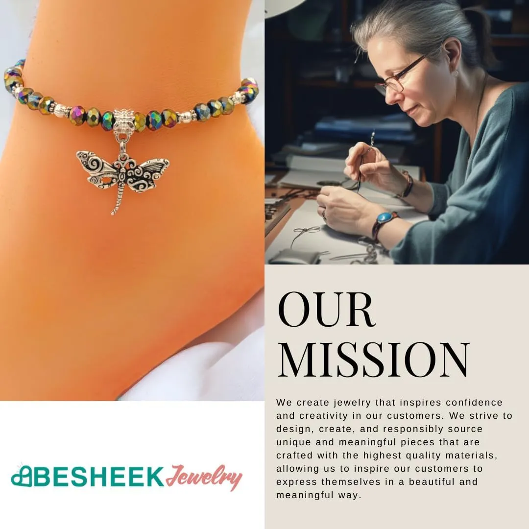 Crystal Dragonfly & Butterfly Charm Adjustable Anklet for Women Handmade Hypoallergenic Boho Beach Gala Wedding Style Fashion Jewelry