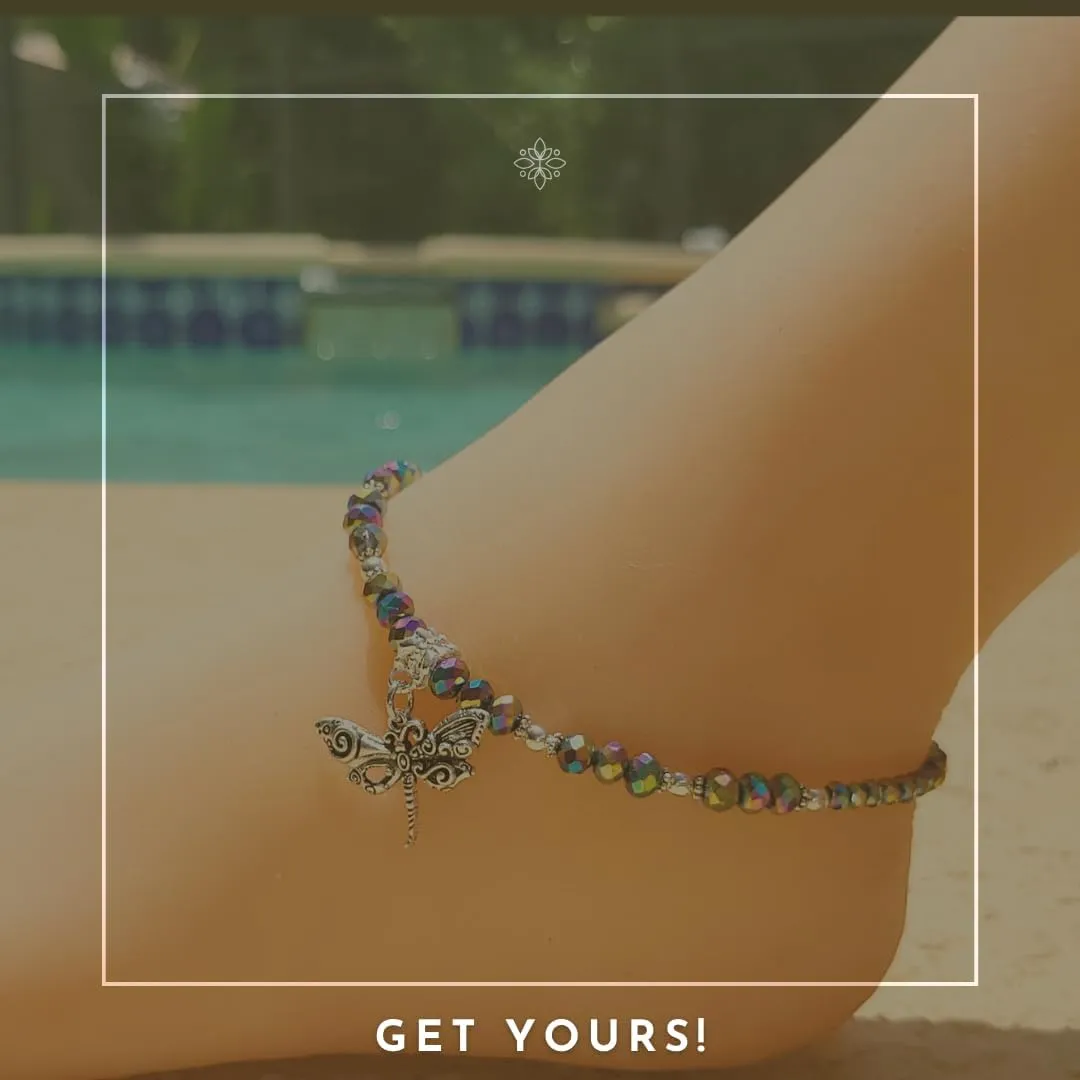 Crystal Dragonfly & Butterfly Charm Adjustable Anklet for Women Handmade Hypoallergenic Boho Beach Gala Wedding Style Fashion Jewelry