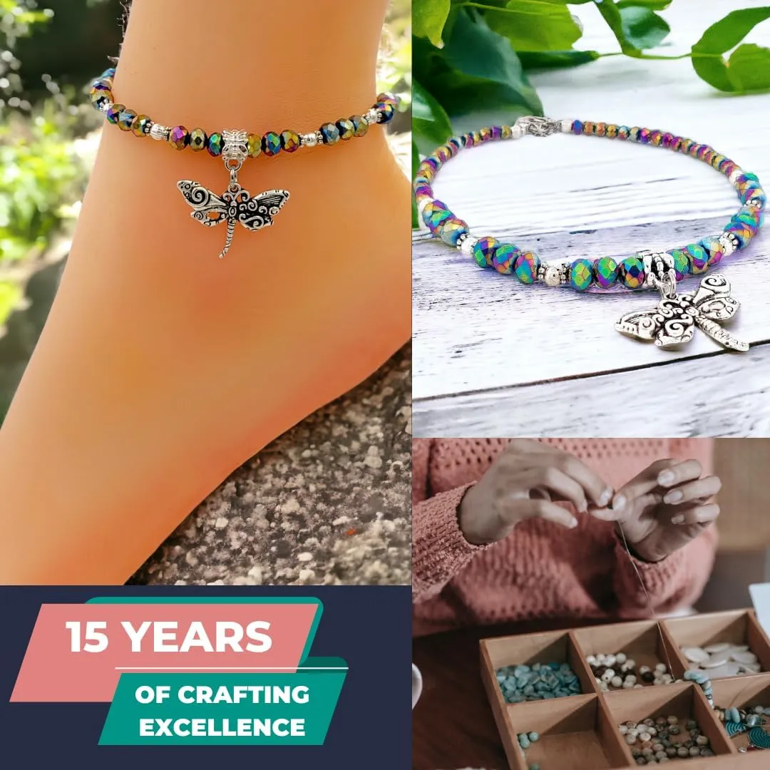 Crystal Dragonfly & Butterfly Charm Adjustable Anklet for Women Handmade Hypoallergenic Boho Beach Gala Wedding Style Fashion Jewelry