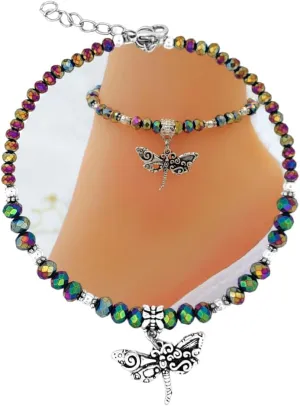 Crystal Dragonfly & Butterfly Charm Adjustable Anklet for Women Handmade Hypoallergenic Boho Beach Gala Wedding Style Fashion Jewelry