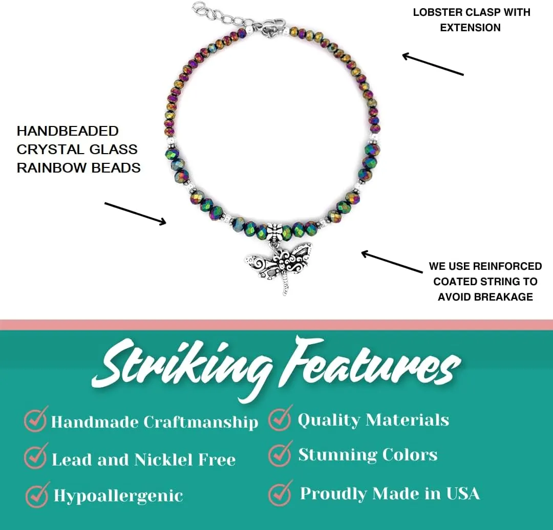 Crystal Dragonfly & Butterfly Charm Adjustable Anklet for Women Handmade Hypoallergenic Boho Beach Gala Wedding Style Fashion Jewelry