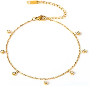 Cubic Zirconia Small Round Bead Dangle Anklets for Women Minimalist Stainless Steel Geometry Adjustable Stackable Chains Link Foot Chain Jewelry