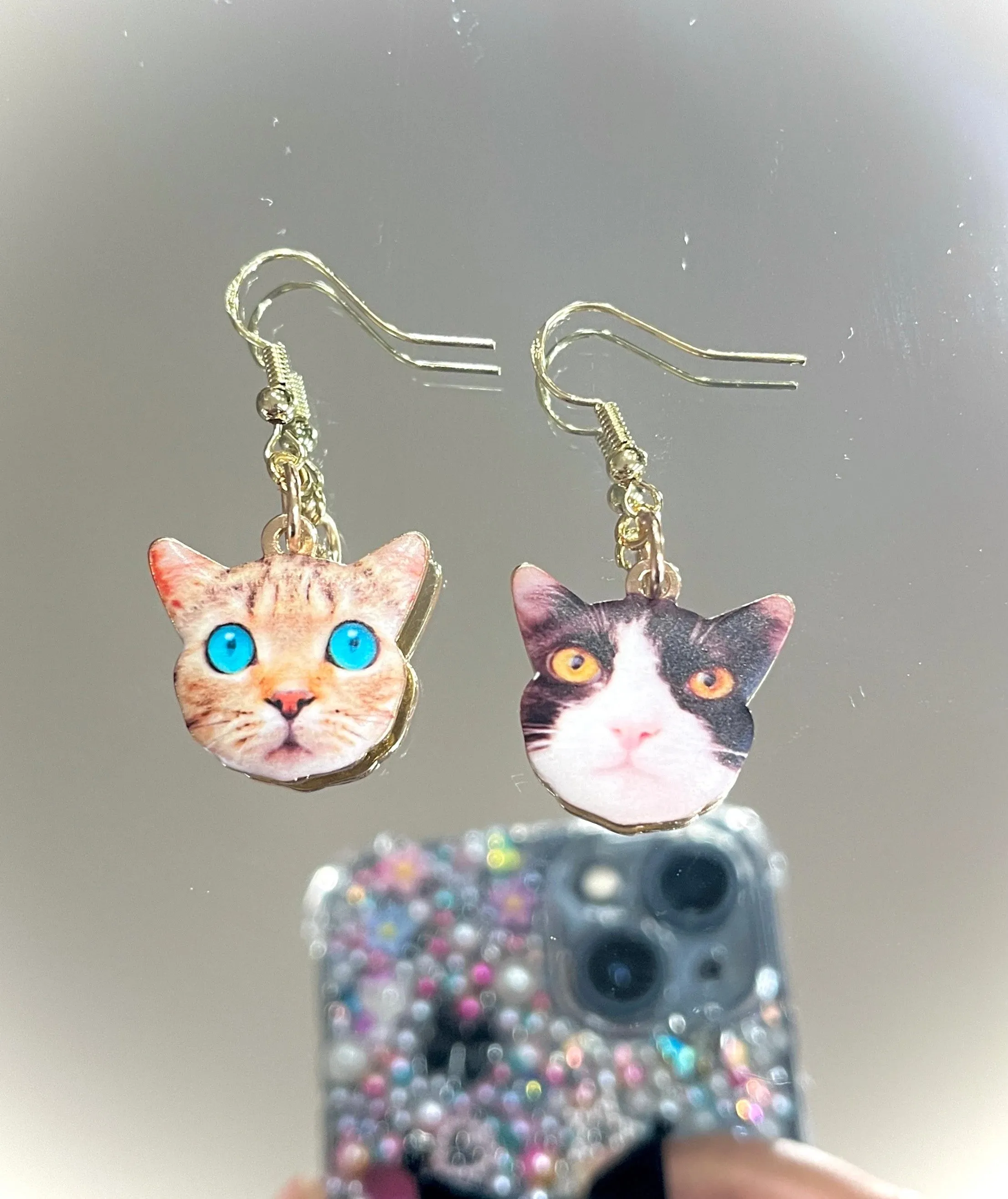 Cute Cat 14K Gold Drop Earrings