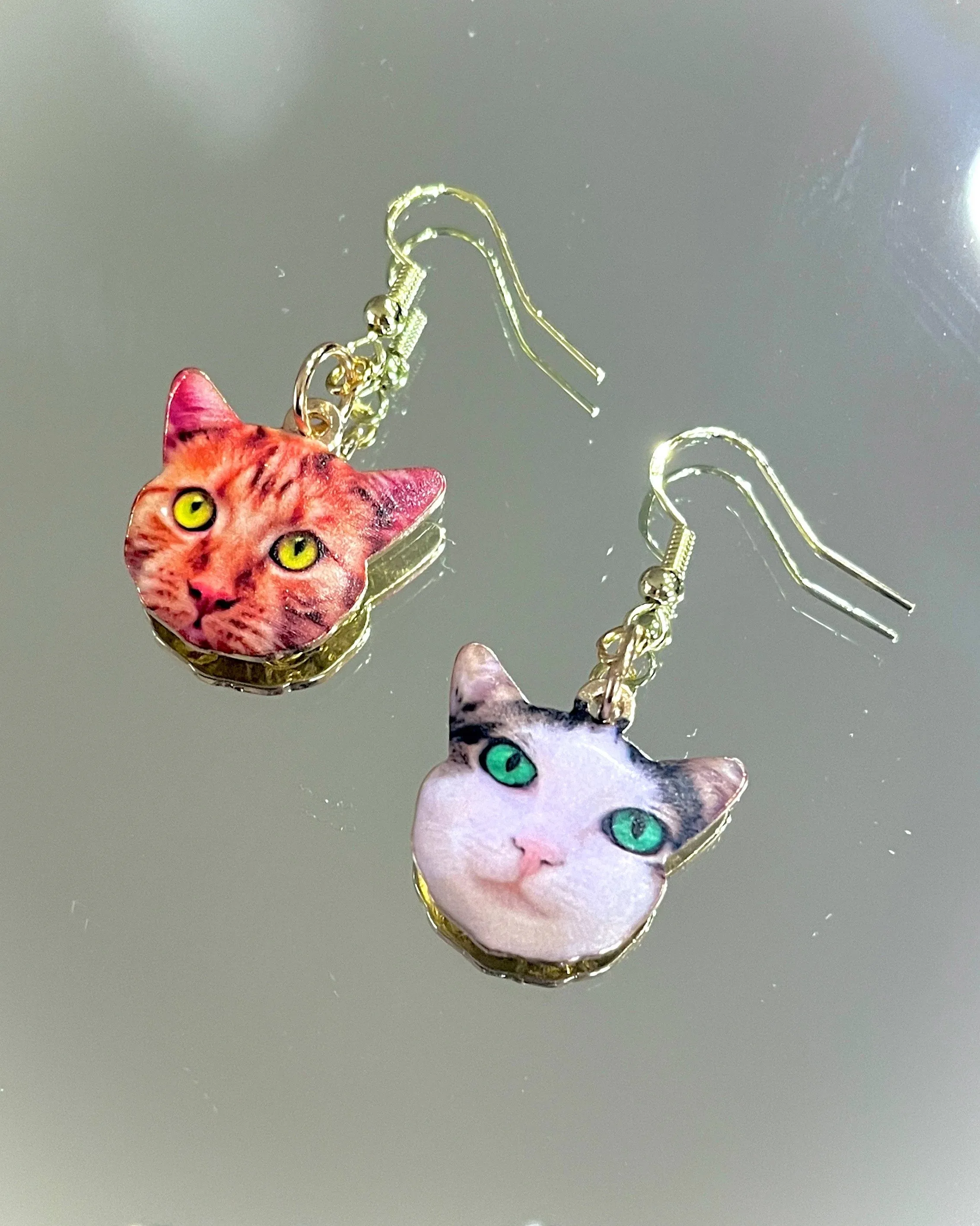 Cute Cat 14K Gold Drop Earrings