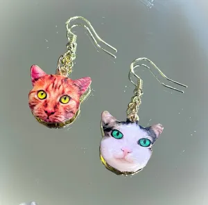 Cute Cat 14K Gold Drop Earrings