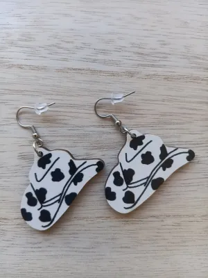 Cute Cow Print Cowboy Hat Earrings