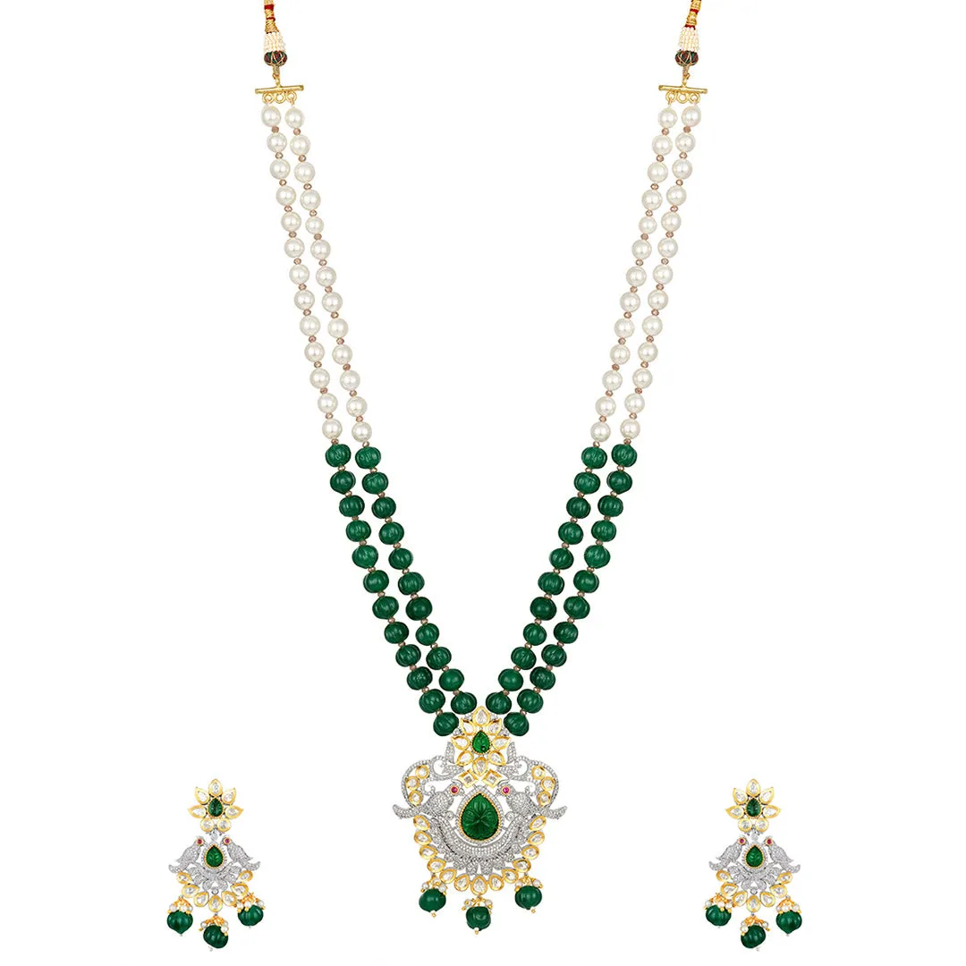 CZ Studded Parrot Long Necklace Set - HRNS136