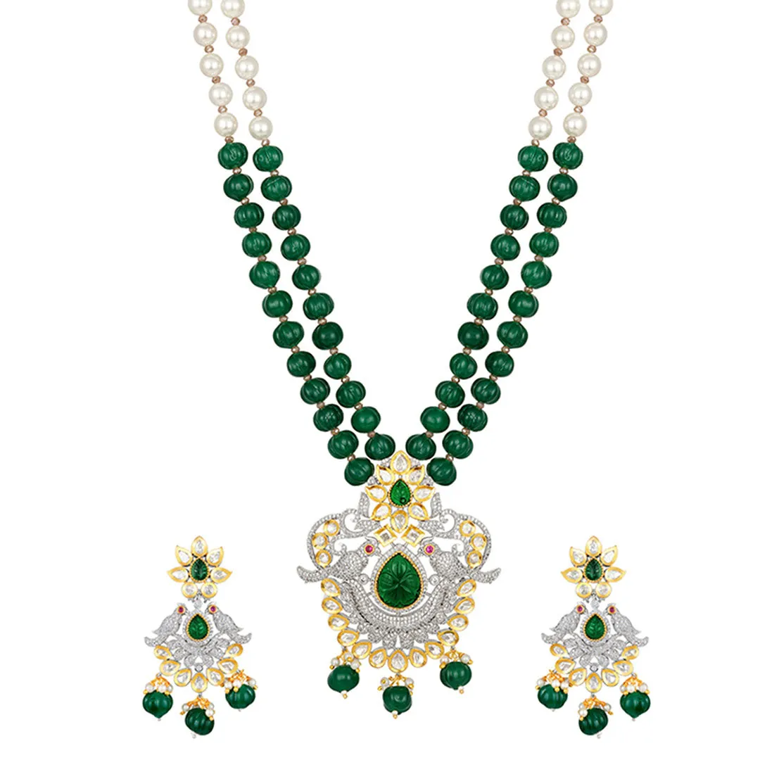 CZ Studded Parrot Long Necklace Set - HRNS136