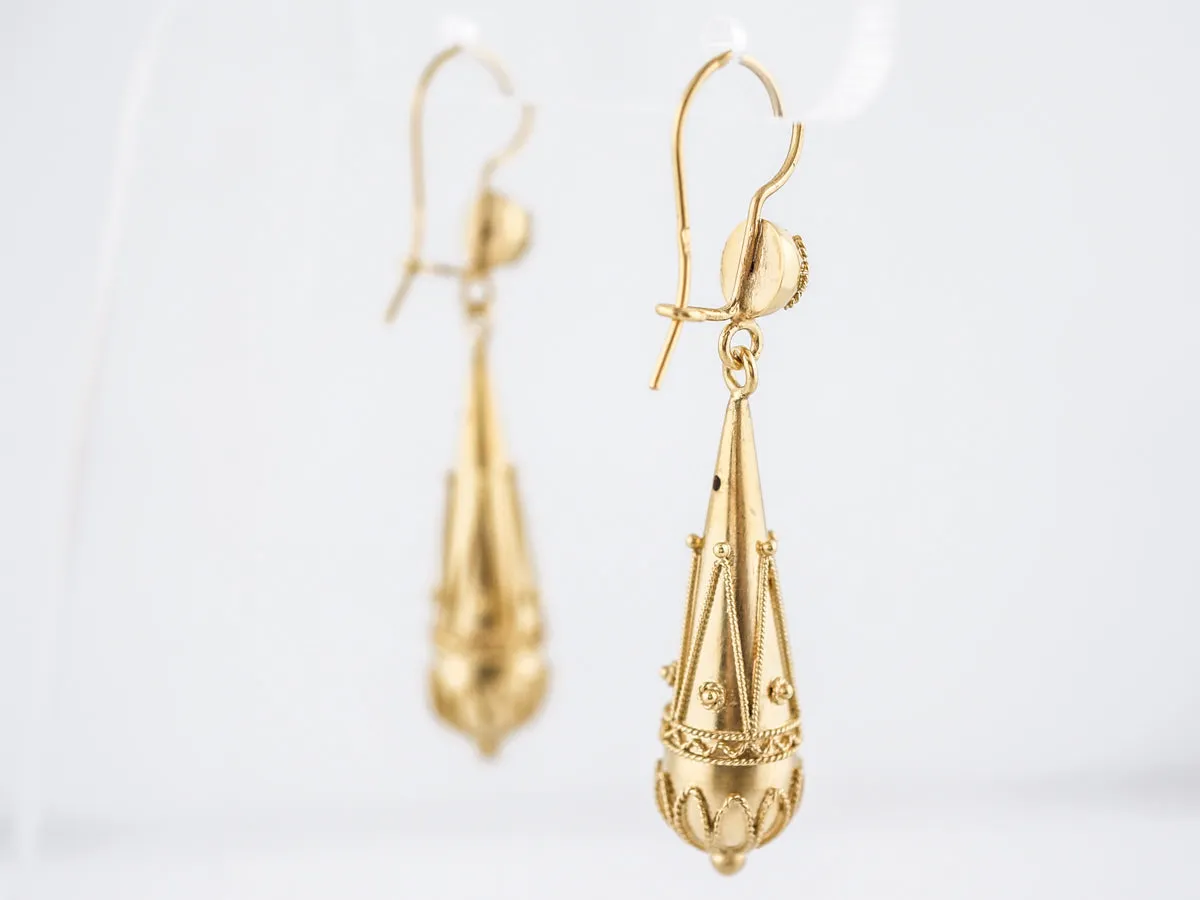 Dangle Drop Earrings Modern in 15k Yellow Gold
