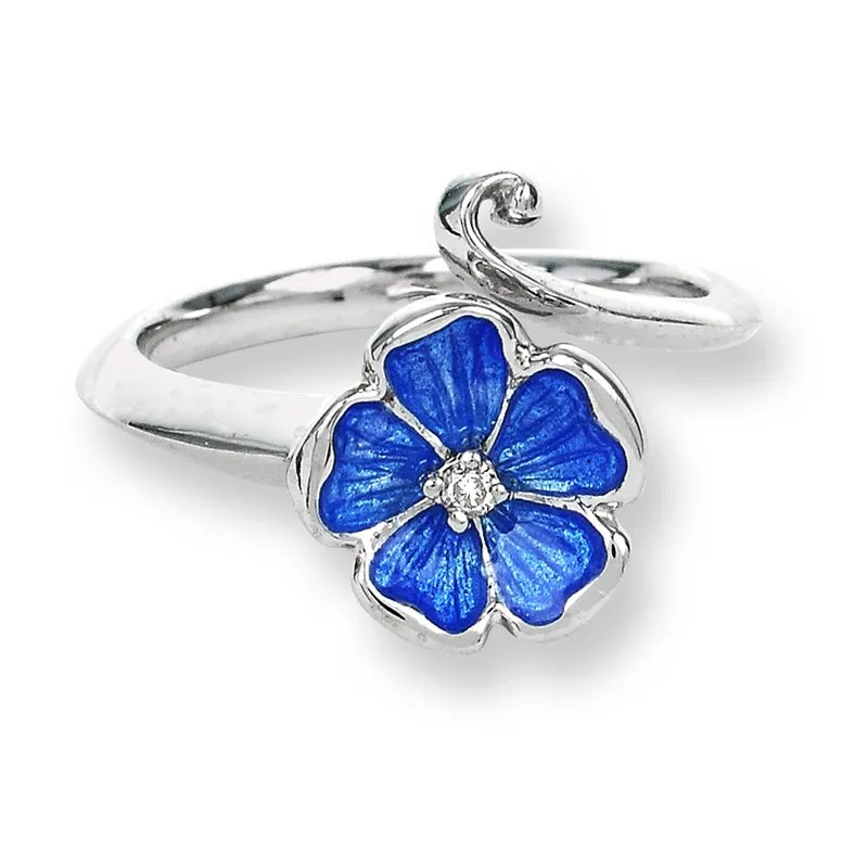 Deep Blue Petals Rhodium Plated 925 White Shine Center Rings