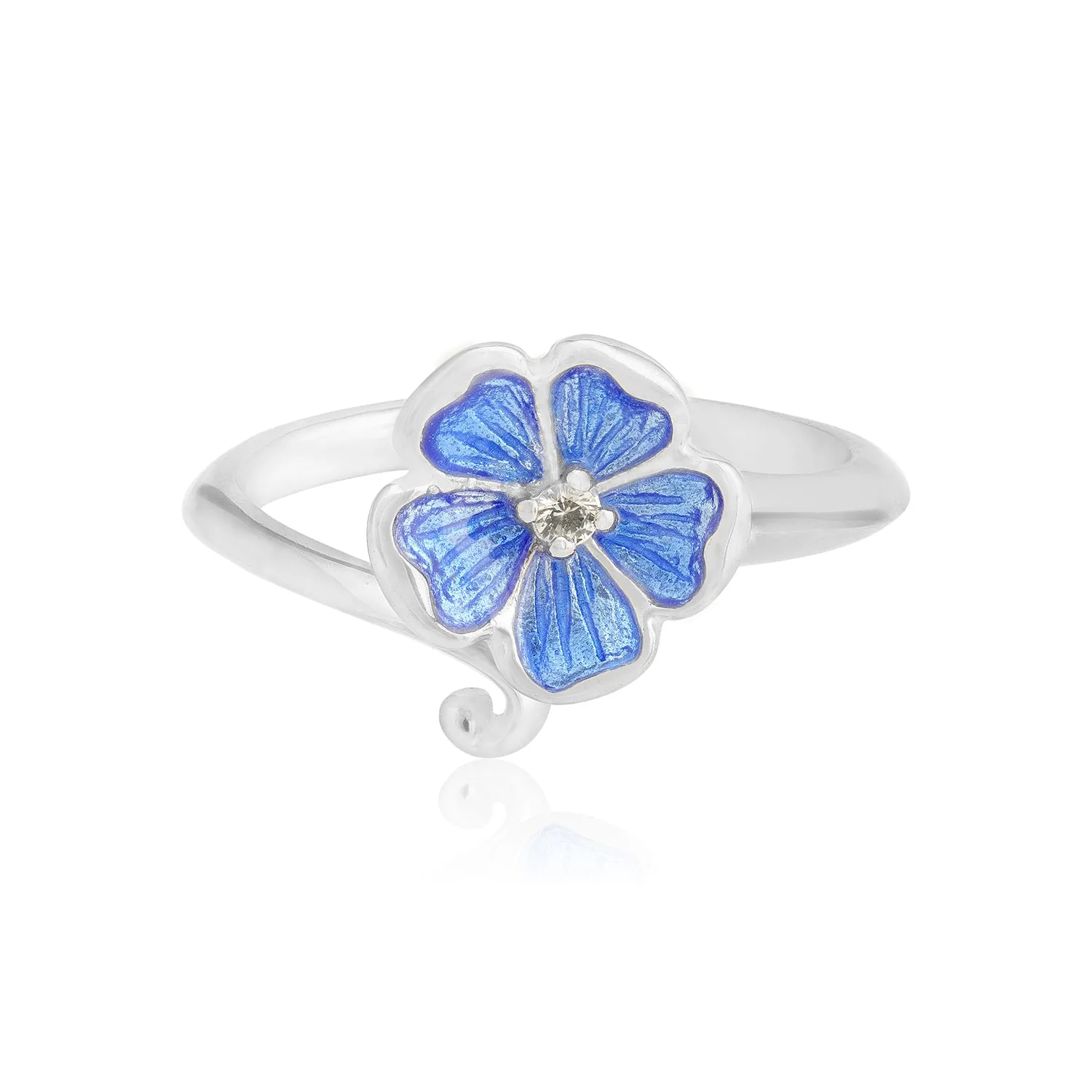 Deep Blue Petals Rhodium Plated 925 White Shine Center Rings